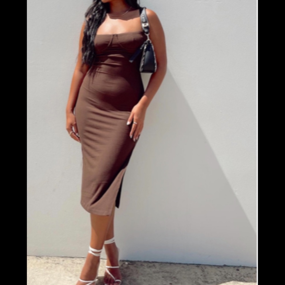 Princess Polly midi dress. Side slit, dark brown espresso color. Never worn.